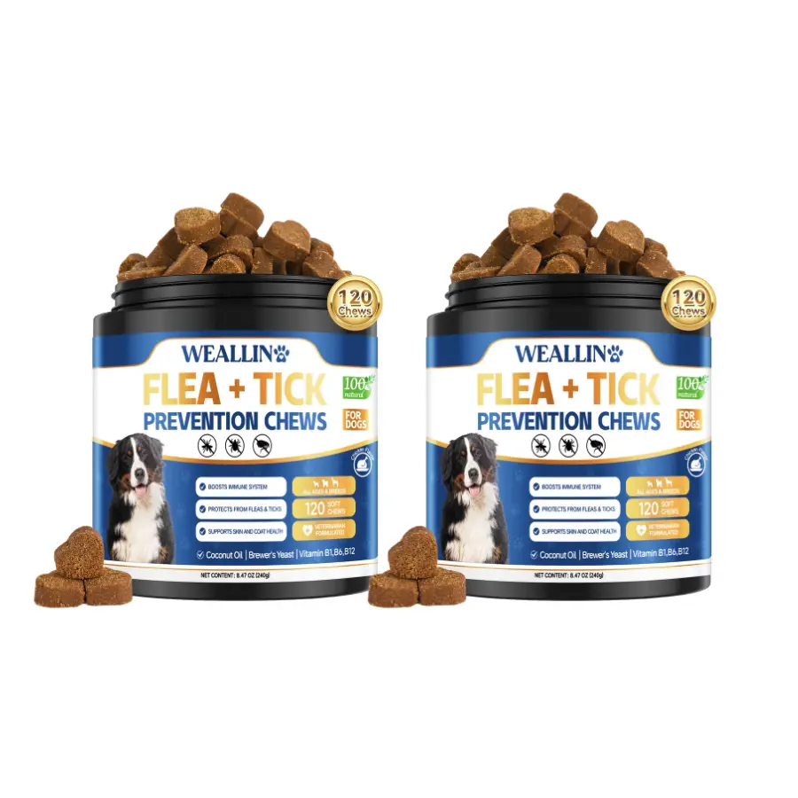 WEALLIN Flea & Tick Support Chews for Dogs, Formula with Coconut Oil & Flaxseed, 120 Soft Chews, Daily Wellness Support, Vet-Formulated, for All Breeds & Size