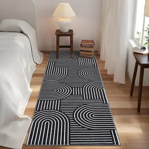 Modern Rainbow Striped Area Rug 2x6 Washable Living Room Rugs Stain Resistant Non-Slip Backing Ultra-Thin Non Shedding,for Bedroom Playroom,Black