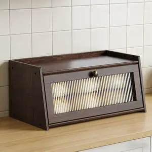 Bamboo Bread Box for Kitchen Counter, Wooden Large Capacity Bread Storage Bin with Window Bread Holder Natural, Black and Brown are availabe. Utensils