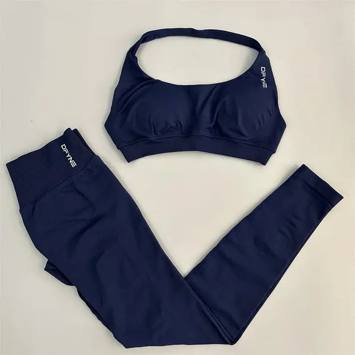 (Free Shipping) DFYNE Women's 2pcs Sportswear Set - Seamless Sculpting Gym Baddie Athleisure Wear, High-Stretch Fitness Crop Top & Leggings, Summer Yoga Activewear