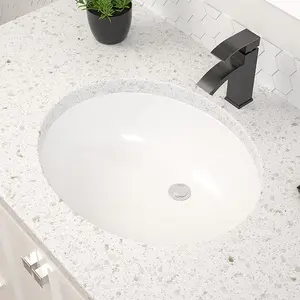 Dcolora 16" Fireclay Bathroom Basin – Pure White Oval Boat-Shaped Vanity Sink Undermount Sink Faucet Bathroomsink