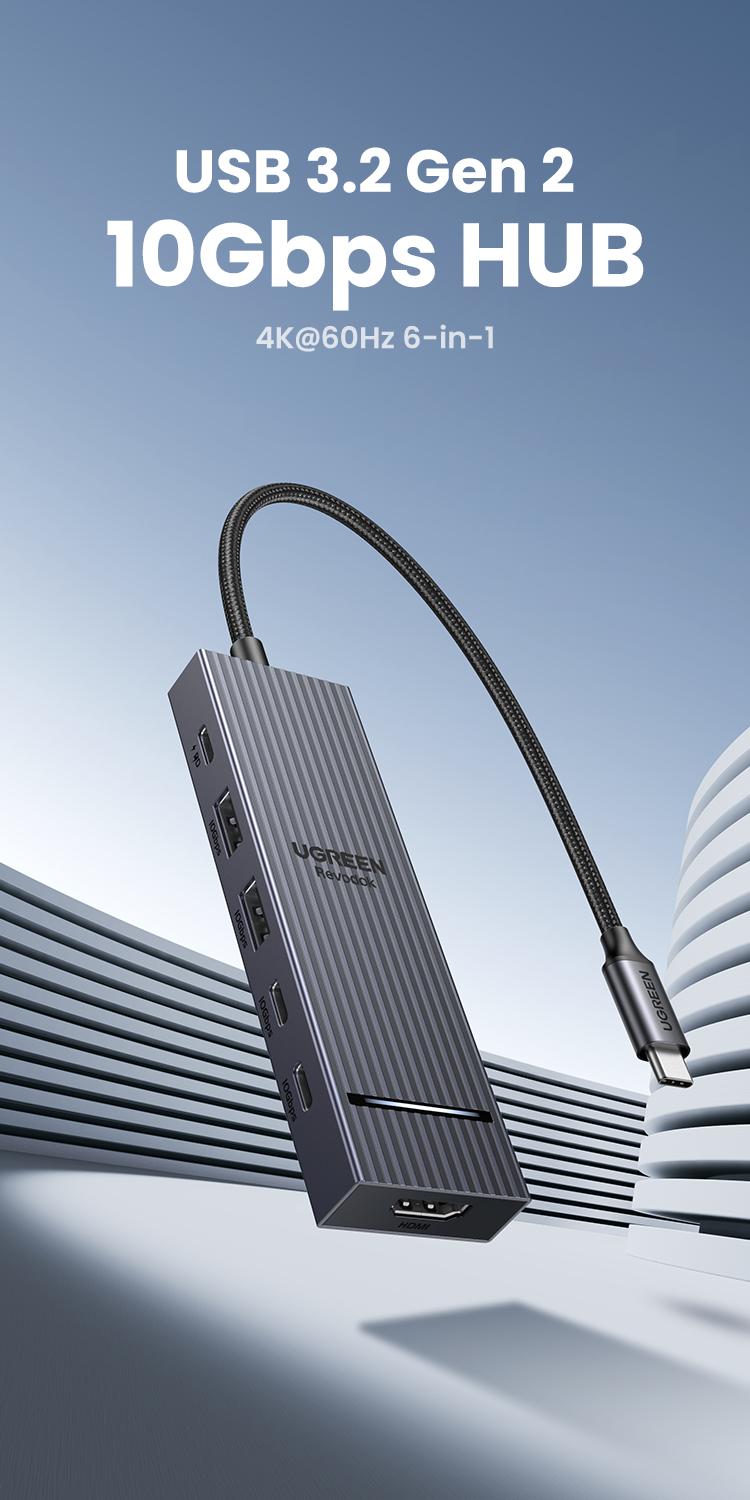 UGREEN Revodok Pro USB-C Hub 6 in 1 10Gbps 4K 60Hz HDMI, 100W Power Delivery for MacBook Pro/Air, iPad Pro-September Restock，TikTokShopBlackFriday ,TikTokShopHolidayHaul