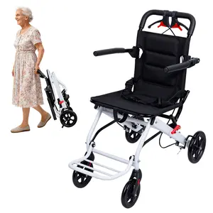 Portable Folding Adult Wheelchair Lightweight with Handbrake Ergonomic Strap 180 lbs Load Capacity for Travel - Healthcare, Equipment
