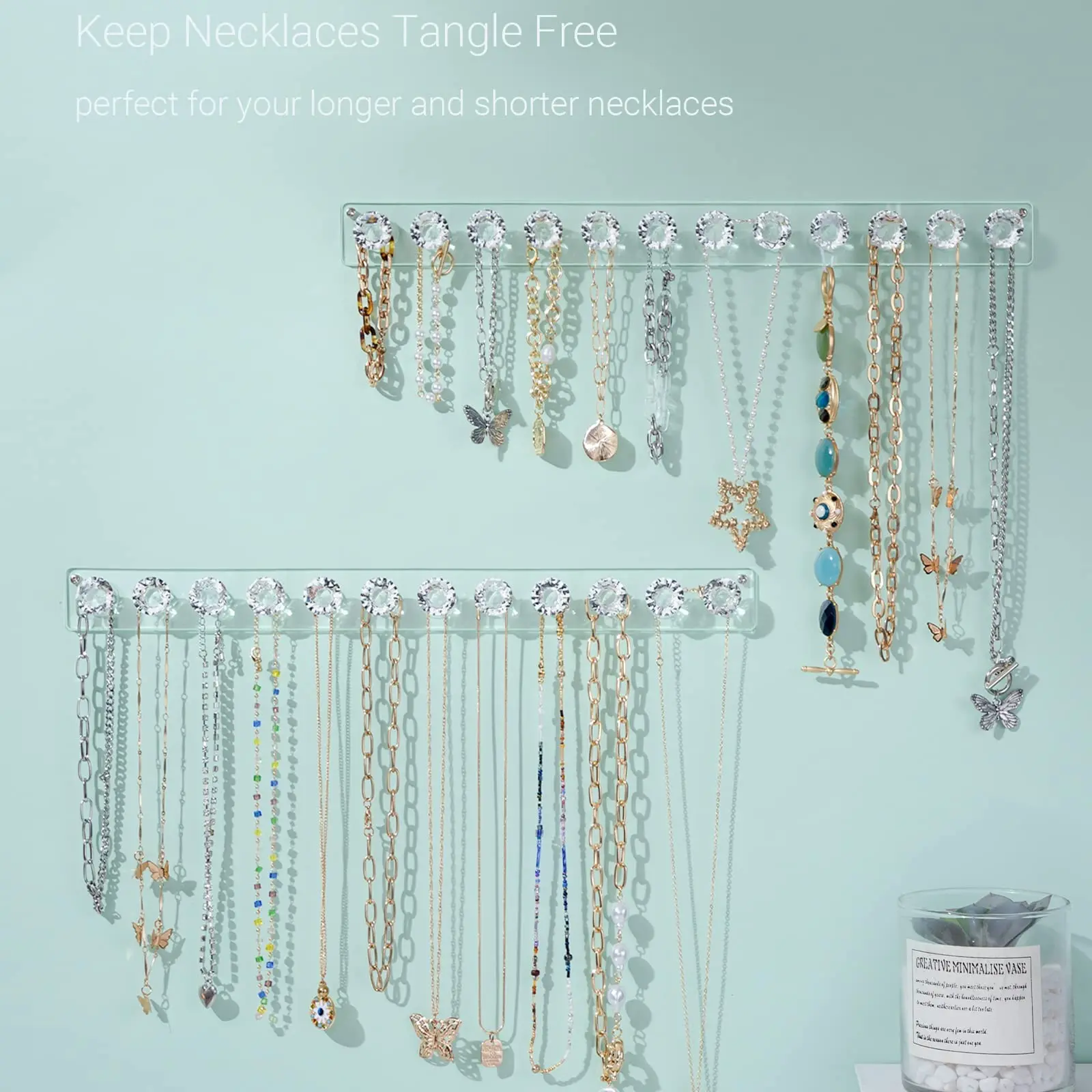 Acrylic Wall-Mounted Necklace Organizer Rack, 12 Hooks Jewelry Hanging Shelf, Transparent Design, Ideal for Women and Girls