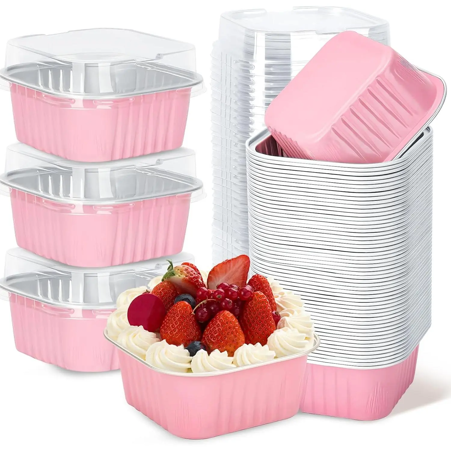Disposable 30-Pack 5oz Pink Mini Aluminum Cake Pans Baking Set with Plastic Lids, Single-Serve Dessert Boxes for Baby Shower, Sales Parties, Home Bakers & Event Planners, Home & Festive Party Supplies