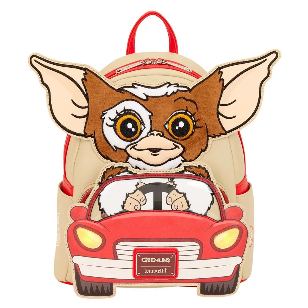 Loungefly Warner Bros Gremlins Gizmo Embroidered Light-Up Mini Backpack - Red Straps, Zip Closure, Handle With Care Feature, Embroidered Backpack