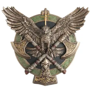 Wings Of Valhalla Twin Axe Falcon Shield Wall Plaque