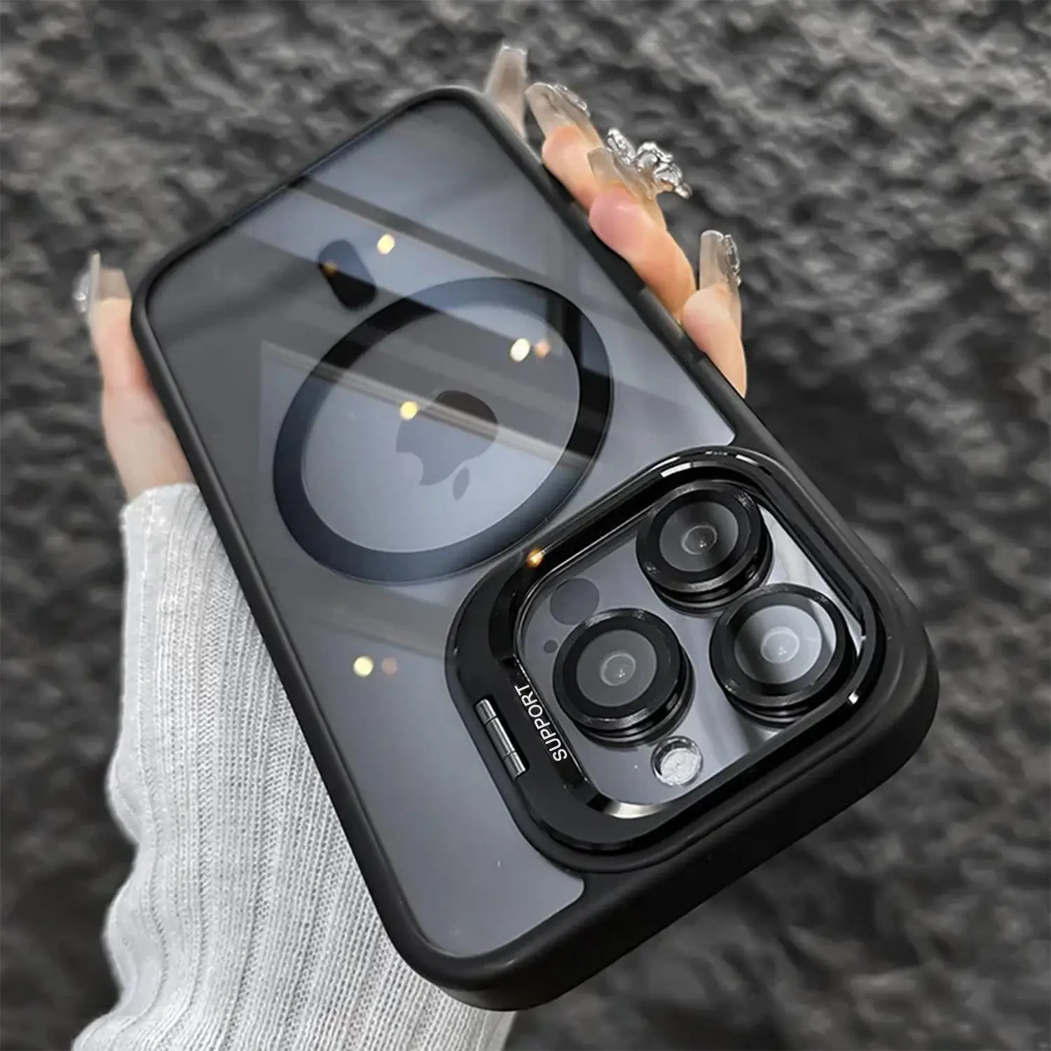 MagSafe-Compatible Protective Phone Guard, Magnetic Snap-On Smartphone Case with Camera Lens Protector, Built-in Metal Ring Stand, Military-Grade Shockproof Acrylic Full Cover for iPhone 11-17 Pro Max - Wireless Accessories, Mother's Day Gift