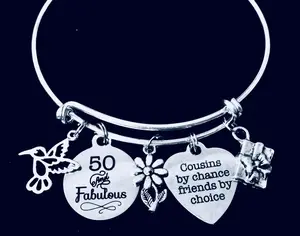 Cousin Bangle Bracelet – 50 and Fabulous Charm Gift | Silver Adjustable Bracelet