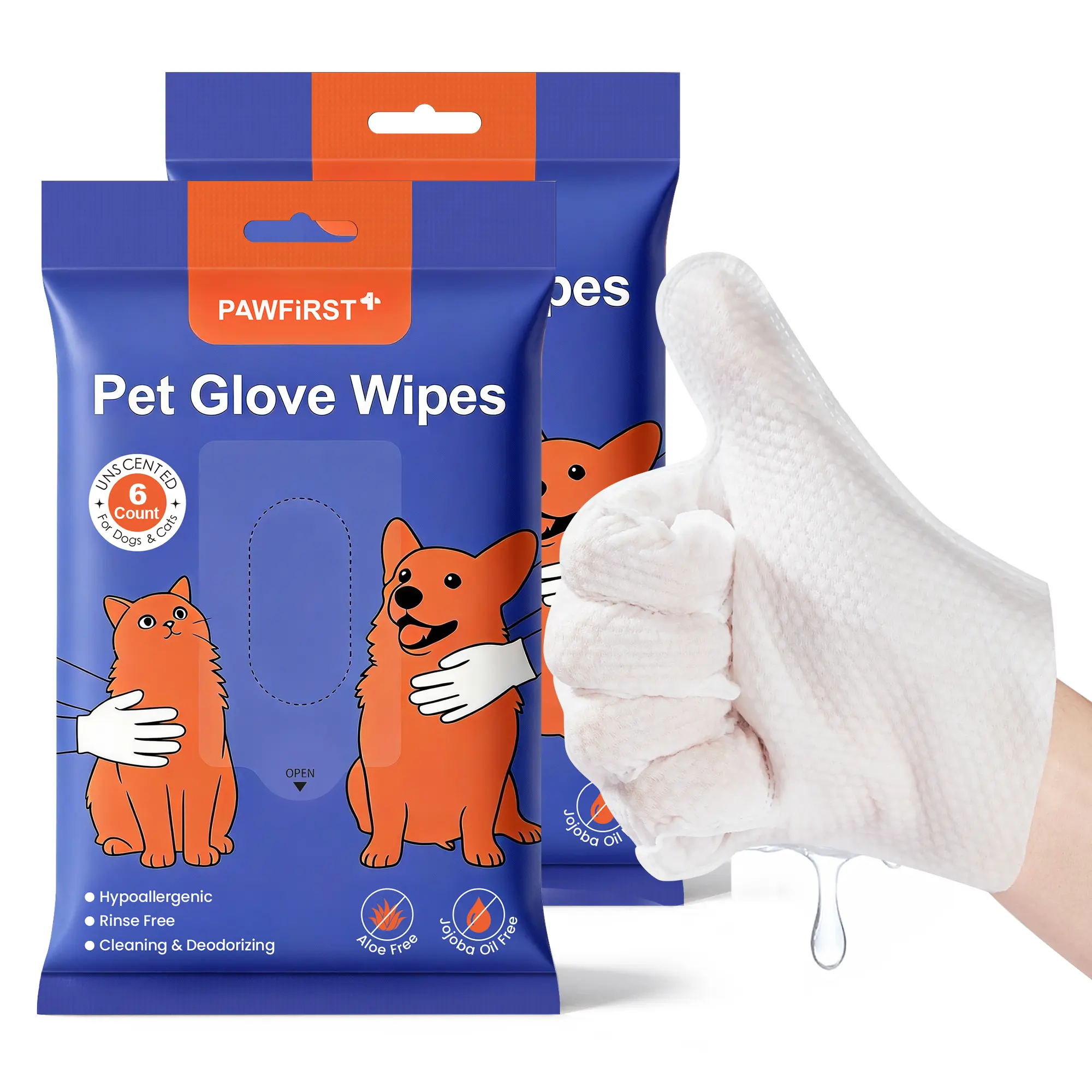 PawFirst 12 Pcs Pet Cleaning Glove Wipes, 2-Pack, 6 Gloves per Pack for Dogs & Cats – No Rinse Hypoallergenic Grooming Gloves, Gentle Paw, Face, Ear & Body Cleansing 9" #SummerVibes #petlovers
