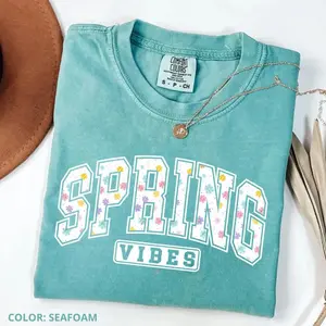 Comfort Color Spring Vibes Easter T-shirt, Spring Season Tee, Spring Vibe Shirt, Floral Vibe Shirt, Women Apparel