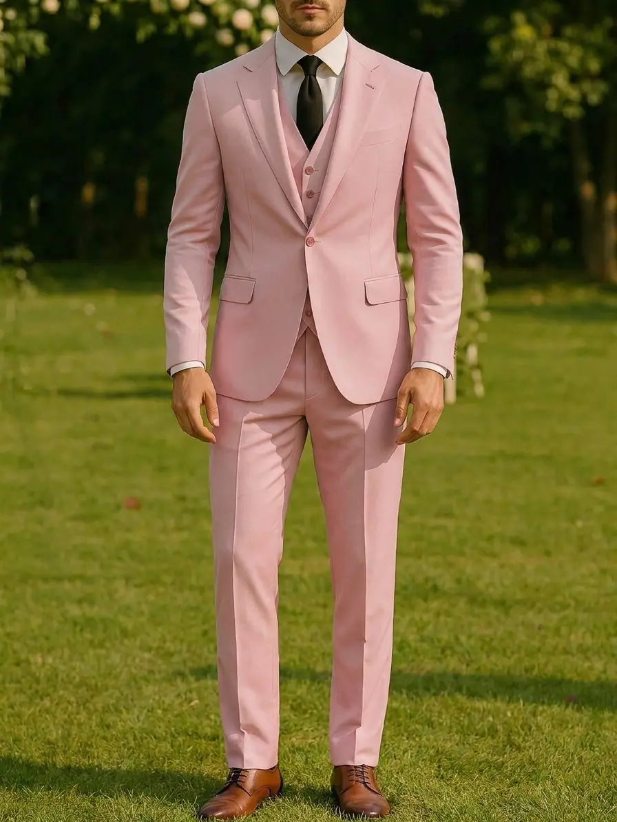 Men's 3-Piece Suit Set - 1-Button Notch Lapel Long Sleeve Blazer, Vest & Pants, Groom Attire, Formal Workwear, Party Dry Clean-Only Attire