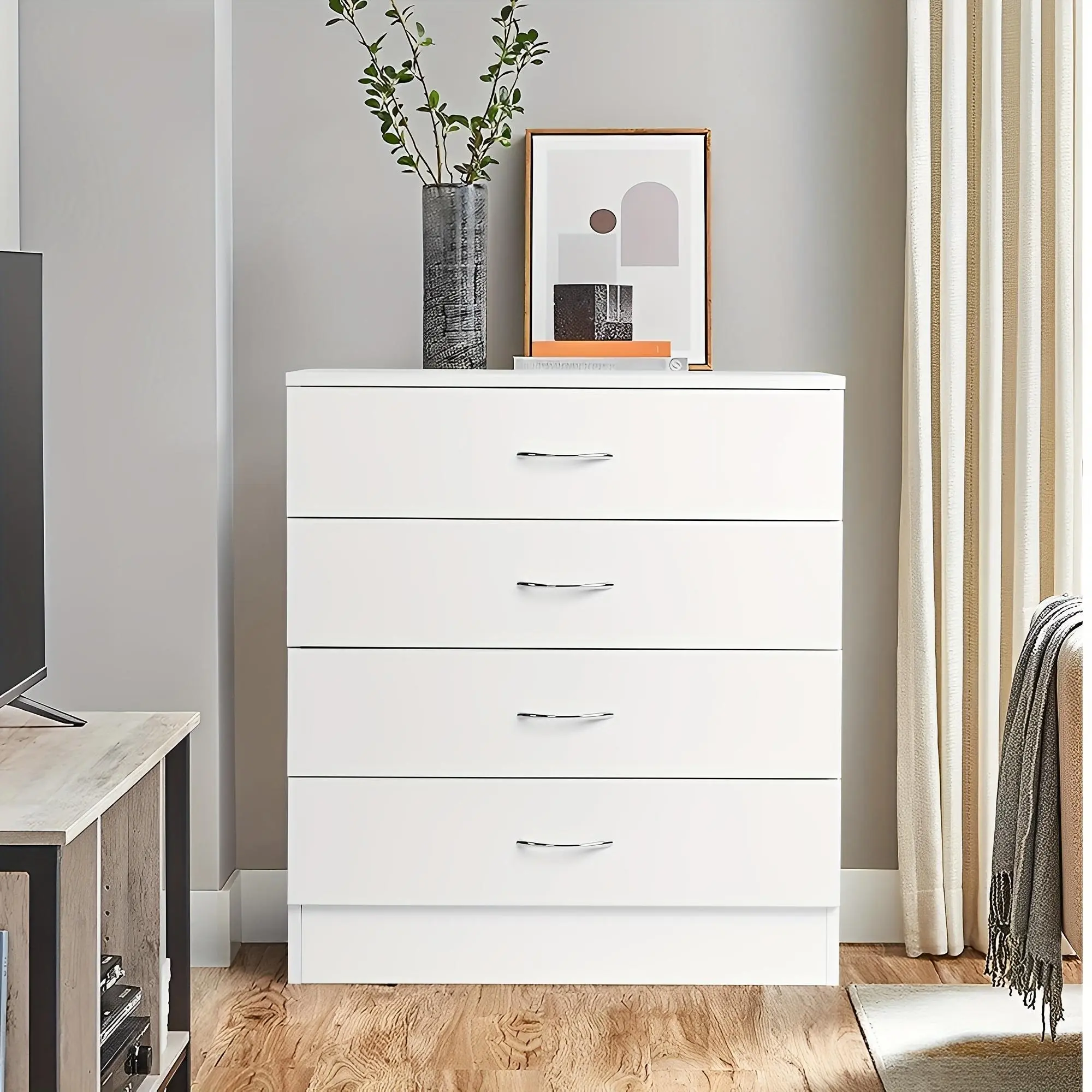 Karl home 4 Drawer Dresser for Bedroom, Small Chests of Drawers Modern Nightstand, White Dresser Chest with 4 Storage Drawers, Dressers for Nursery, Hallway, Living Room, Closet,dorm essentials,home decor