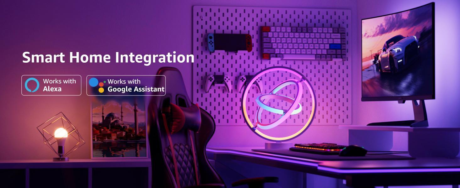 Lepro RGBIC AI Smart Table Lamp, Music Sync Smart Table Lamp Work with Alexa Google, LED Desk Lamp with 16M Colors, Color Changing Atmosphere Lamp for Bedroom Living Room Dimmable Night Light APP Control No Remote, 2.4 GHz