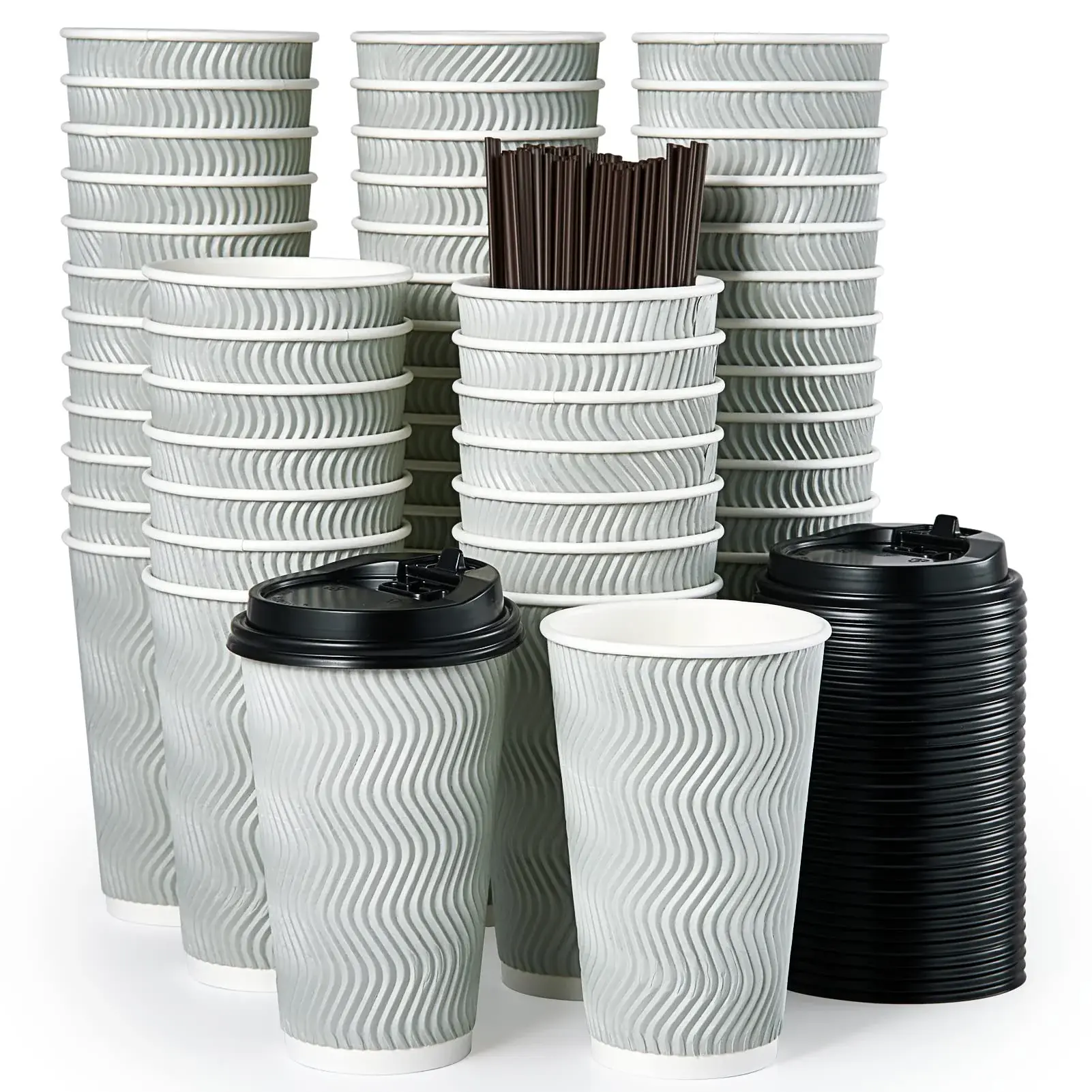 100pc 8oz/12oz/16oz Bulk Paper Coffee Cups | Insulated to Go Cups for Coffee, Tea, Hot Chocolate | Restaurant Supply Disposable