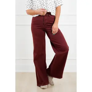 Judy Blue High Rise Burgundy Retro Wide Leg Jeans with Twisted Seams