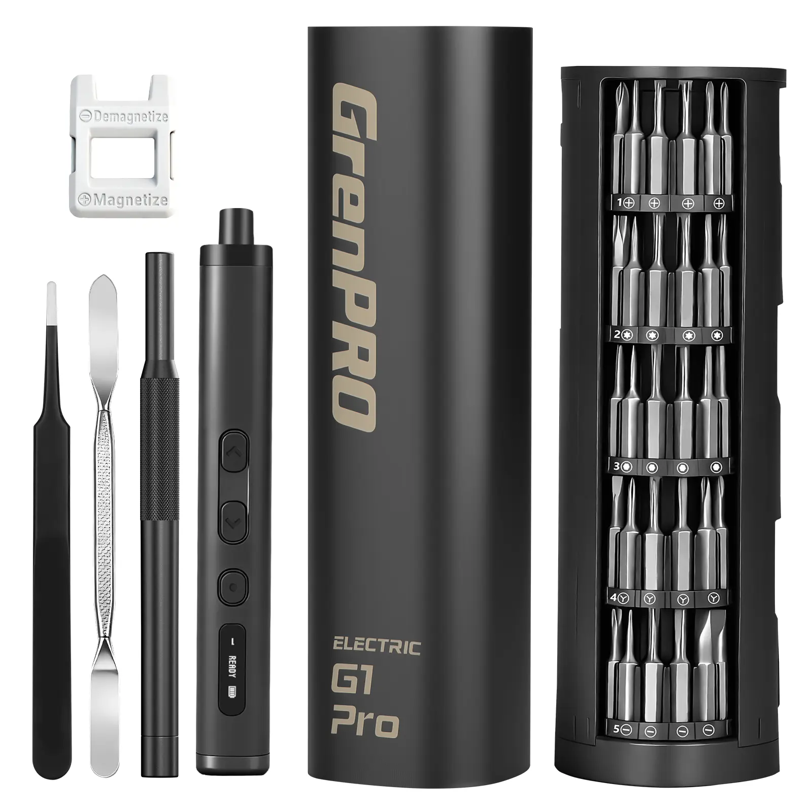 GrenPRO G1 Pro 78-Piece Precision Electric Screwdriver Set, 3.7V Mini Cordless Model with Built-In Batteries, LED Display, 5 Torque Settings & Magnetic Kit - Phone Repair Kit for Cells, Electronics