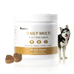Dog Multivitamin Soft Chews – Daily Dog Vitamins and Supplements with Glucosamine, Omega-3, Probiotics & Biotin for Joint, Skin, Coat, Digestive & Immune Support, Chicken Flavor, 90 Count