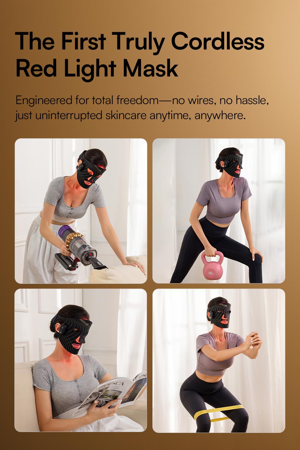 INIA GLOW Wireless LED Face Mask-with Red Light Therapy, 2-Year Warranty, Portable and Rechargeable for LED Facial Mask Skincare at Home and Travel, Mother's Day Special Gift