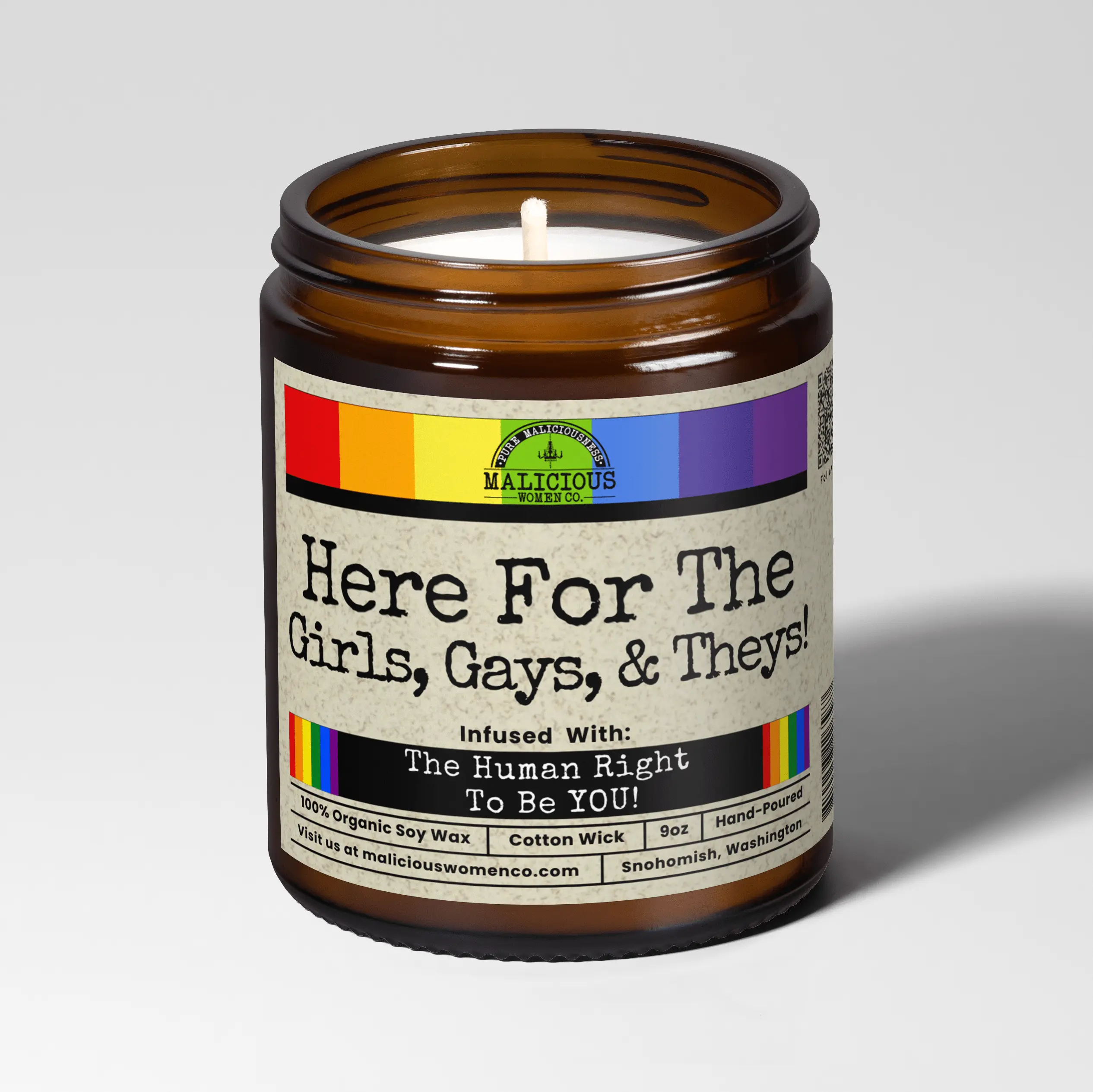 Here For the Girls, Gays, & Theys | Scent: Rebel Rose | 9oz Political Candle | Malicious Women Co