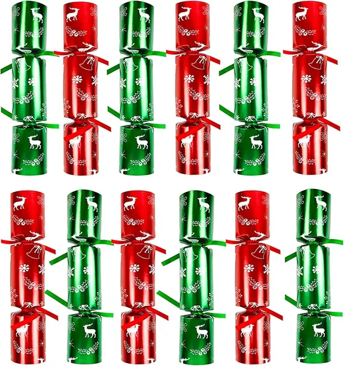 12-Pack Christmas No-Snap Festive Table Set, Holiday Supplies with Party Hat+Toy+Joke Fun for Kids, Christmas Decorations, Holiday Gifts, Decor, Novelty Packaging Christmas Decor