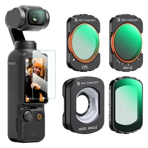 K&F Concept Magnetic Wide Angle Lens & Effect & ND & CPL Filter Set Compatible with DJI Osmo Pocket 3/XTRA/Xtra Muse, 4 Pack Wide-Angle Lens CPL Black Diffusion 1/4 ND2-32 Filters, HD Optical Glass/Multi-Coated