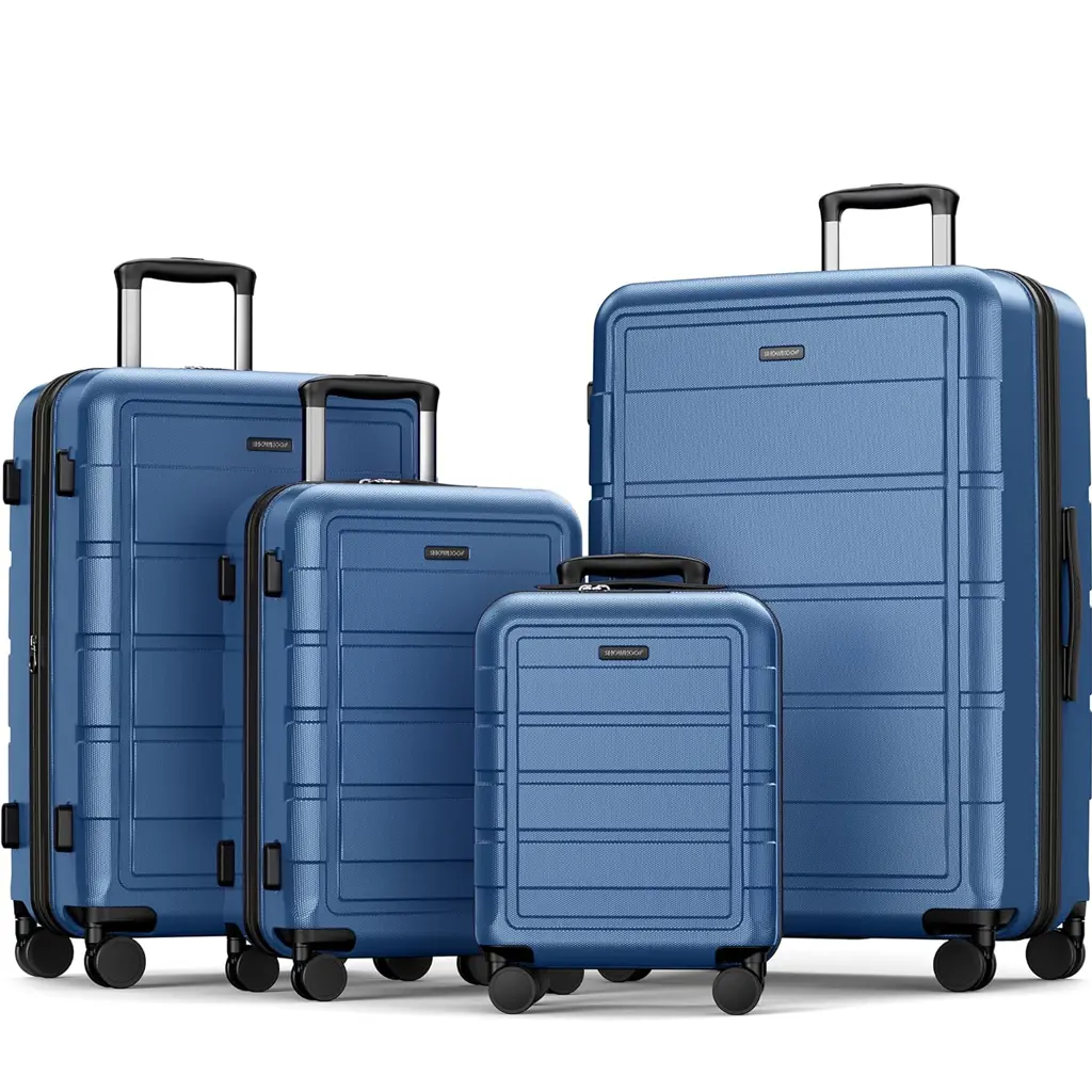 SHOWKOO Expandable 4 Piece Luggage Set with Smoother   Double  Spinner Wheels and TSA Lock, Unisex 100% PC Durable Hardshell Suitcase Set, Lightweight Carry On Luggage Set for Travel Business(16/20/24/28in)