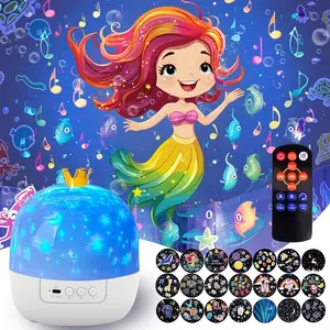 Unicorn Night Light Projector for Girls - 21 Films 20 Lullabies, 360° Rotation Rechargeable with Remote, Princess Mermaid Toddler
