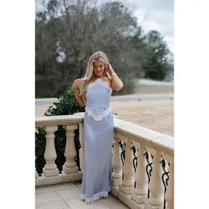 Zoe Lace Detail Maxi Dress-Dusty Blue/Ivory
