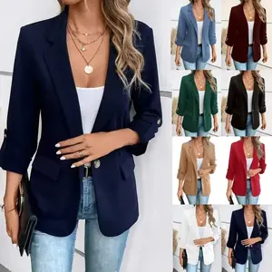 Women's Plus Relaxed Scuba Knit Stretch Blazer with Scrunch Sleeves, Sizes XS-4X Womenswear Suits