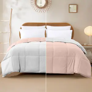 Modern Threads Reversible Breathable 100% All-Polyester Flat Weave Down Alternative Comforter, Blush & White, Twin & California King Sizes