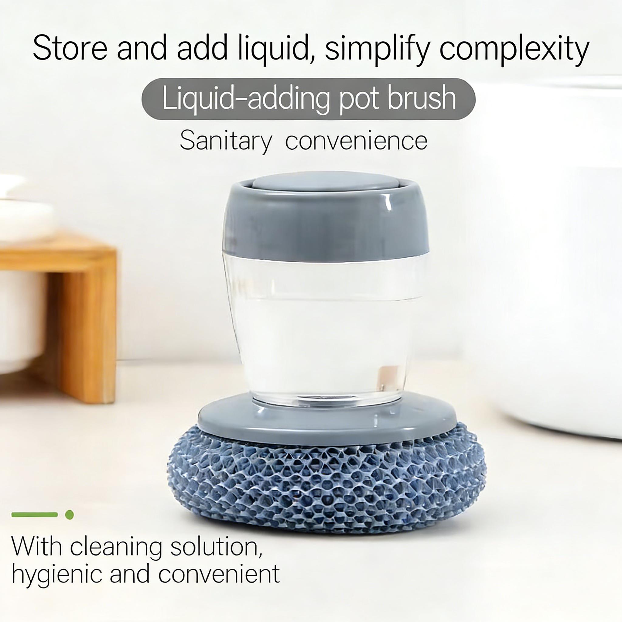 Automatic Liquid Filling Comfort Handle Soap Dispense Palm Brush for Kitchen Sink Pot Bowl Cleaning Ergonomic Non-slip Grip Durable Bristles Multi-Purpose Tool - Sponges