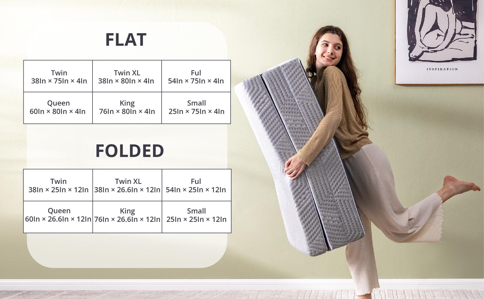 EGO Tri Folding Memory Foam Topper 4 Inch, Twin Full Queen King Guest Bed Dorm Room Comfortable Camping Sleepover Pressure Relief Travel Mattress