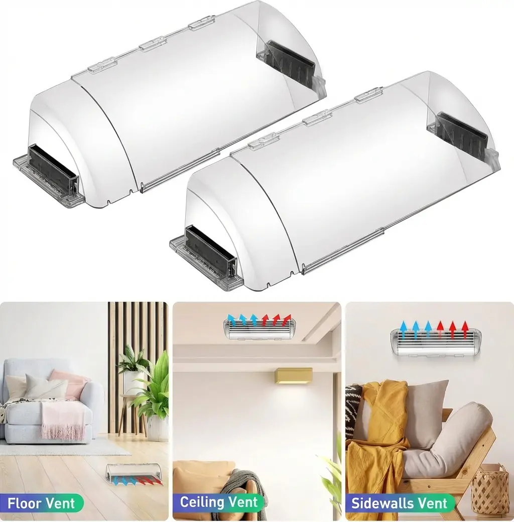 Adjustable Air & Heat Register Deflector (2-Pack) - Expandable Design for 8.5-15 Inches Sidewall or Ceiling Vents, Inline Duct Fan, Ceiling Ventilator, Living Room Ventilation Fan