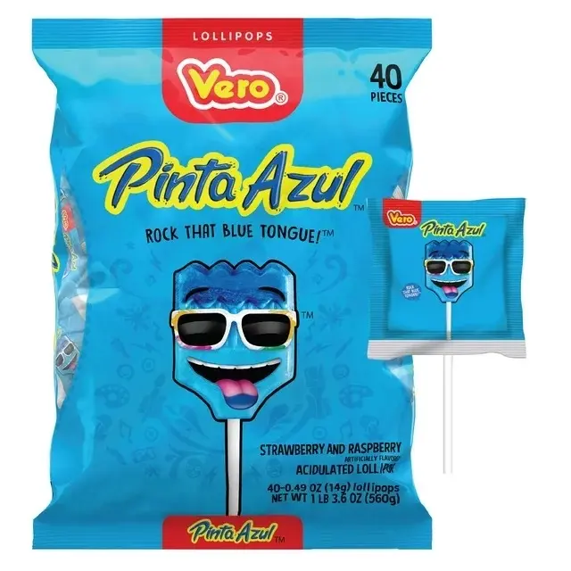 Vero Pinta Azul Strawberry and Raspberry Lollipops 40 Pcs