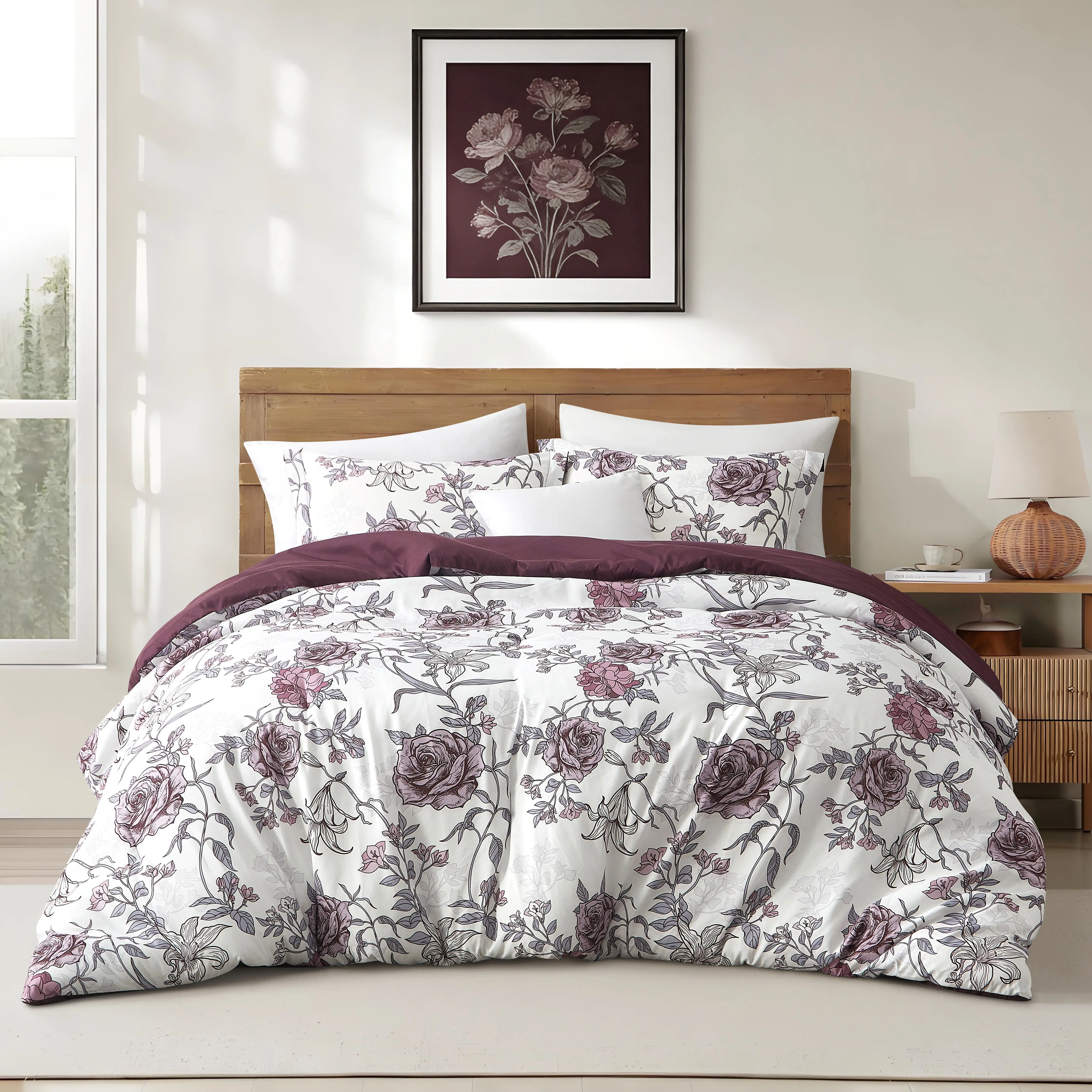 Ruh 2/3 Pieces Vintage Rose Microfiber Print Comforter Set