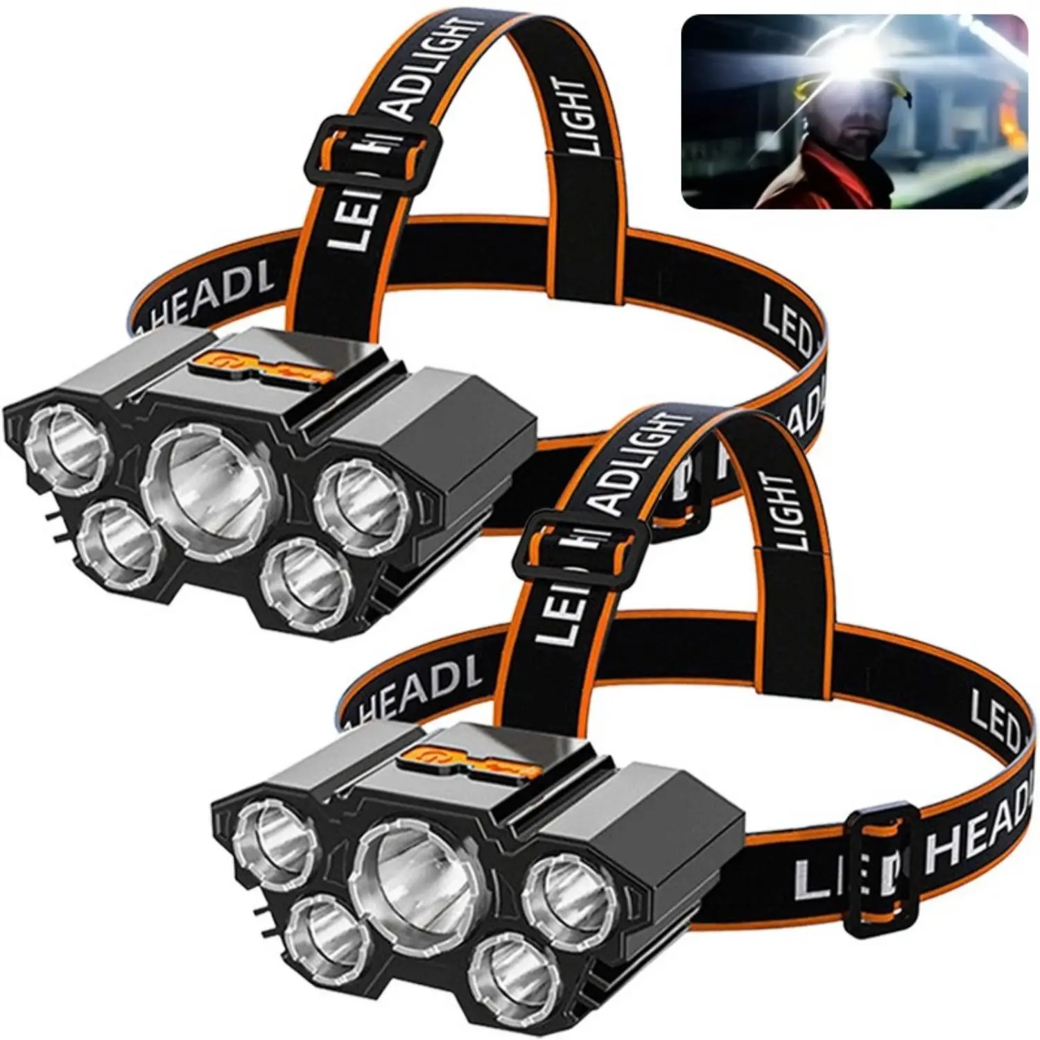 2 Pack LED Headlamp Rechargable, Waterproof Super Bright Head Lights for Forehead, Hard Hat Light Strap for Adults, 180 Degree Adjustable Head Flashlights for Outdoor Working, Hiking, Running, Camping & Fishing Gear, Survival Kit Supplies, Exquisite Gifts