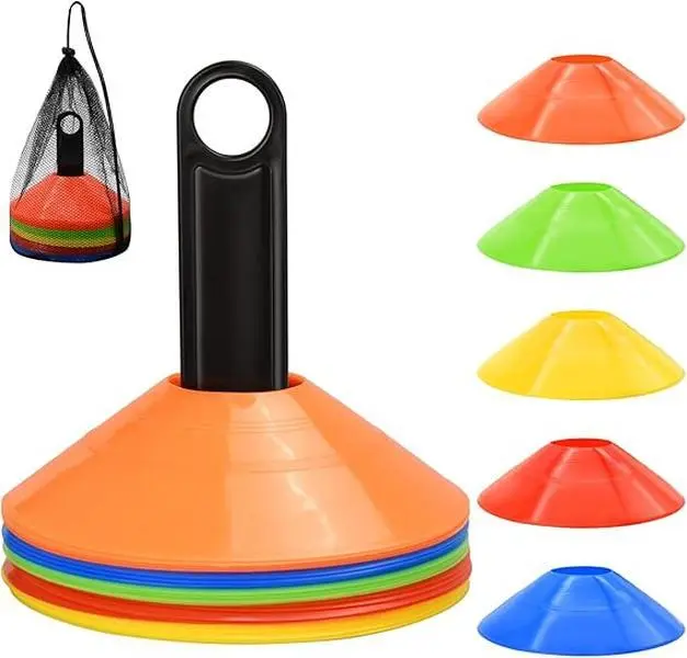 25/50/100/200 Pack Disc Cones, Agility Soccer Cones with Carry Bag and Holder, Soccer Cones for Sports Training, Football, Soccer, Basketball, Coaching, Practice Equipment, 5 Color