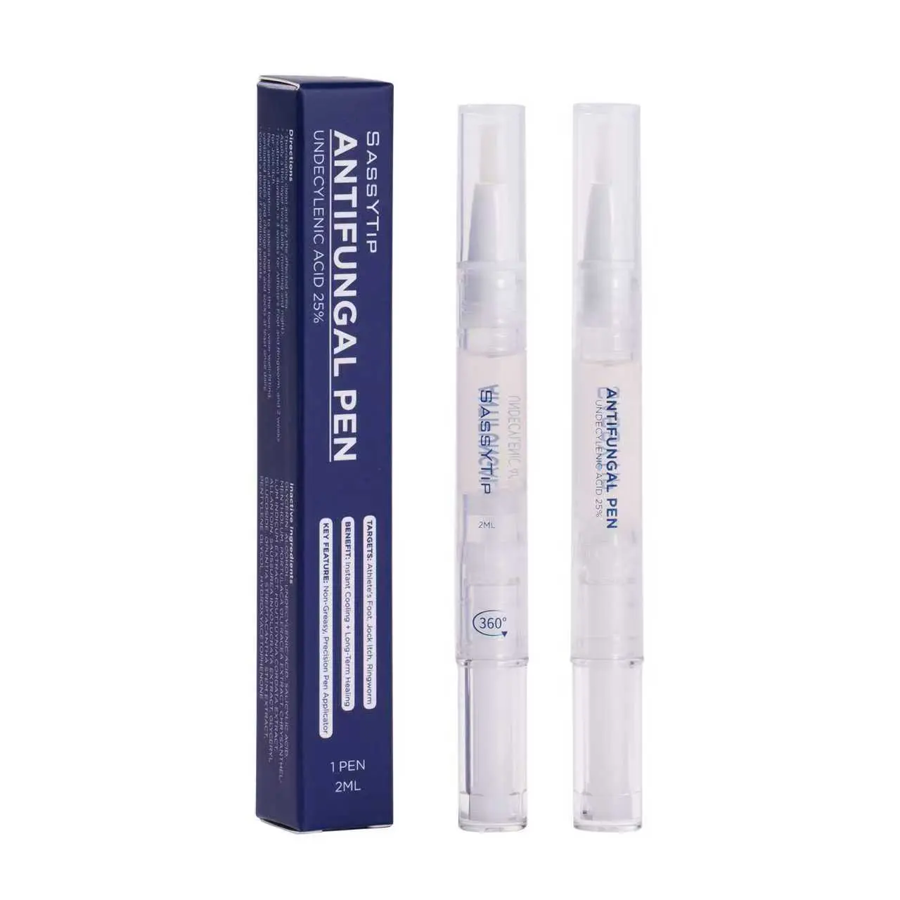 SASSYTIP Antifungal Pen 2pc - 3ml Natural Fungal Liquid Cuticle Care Product, On-The-Go Fungal Nail Cuticle Care Solution with Tea Tree & Clove Oil for Athlete's Foot, Ringworm (Botanical Formula), Cuticle Care Products, Fungal Nail Cuticle Care Products