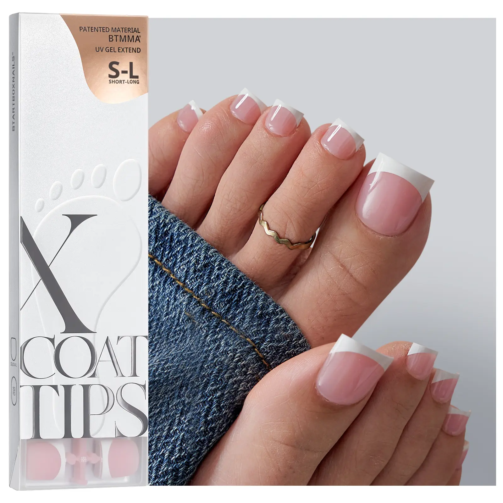 BTArtboxnails XCOATTIPS Toe Nail Tips - 160pcs  Real Square Pink French Tip Short Toenail Press Ons Fit for Short & Extra Short Toenails Bed,Soft Gel Toe Nail Tips for Women