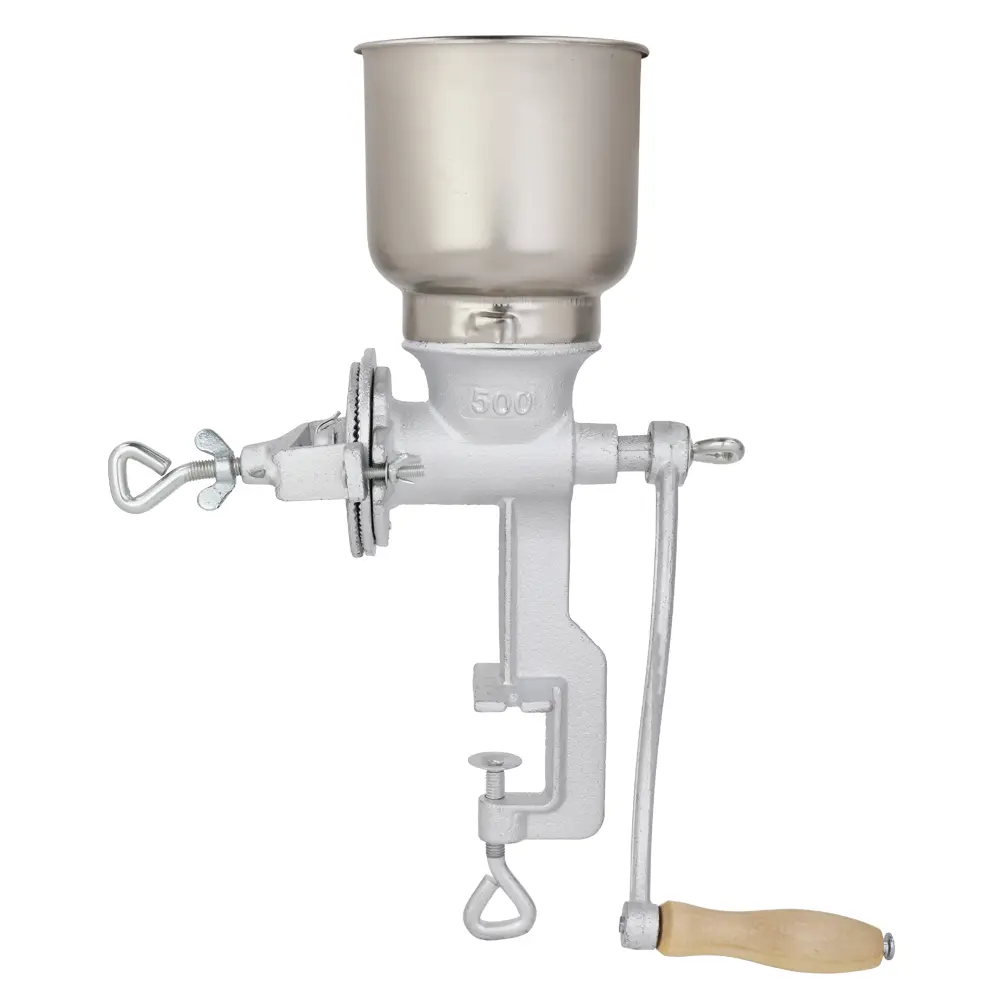 Portable 500 Silver Aluminum Alloy Hand Crank Grain Mill - Labor-Saving, Adjustable Manual Grinding Machine for Household Kitchen Use
