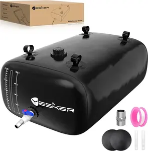 Yesker Portable Water Storage Bladder 63 Gallon - Heavy-Duty 1000D PVC Foldable Water Bladder Tank with 3/4" PVC Spigot for Garden, Camping & Outdoor Use, Black