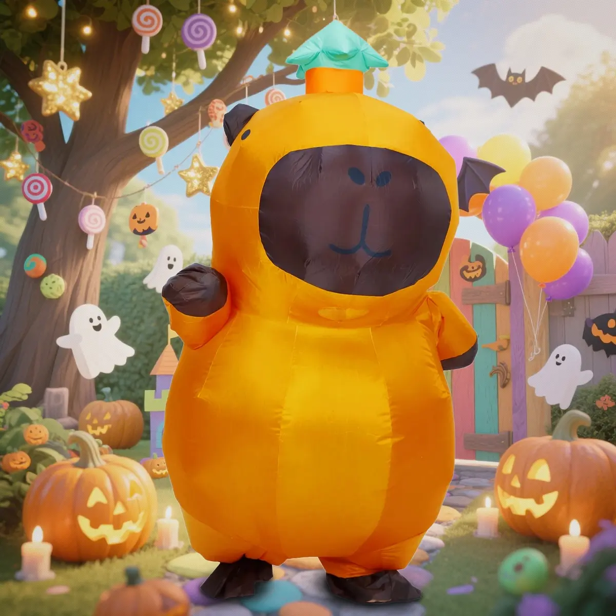 2.2m Cute Capybara Inflatable Costume, Polyester Material, Youth/adult Size, 150-190cm, Includes Fan & Battery Box, Perfect for Halloween Cosplay, Festive Carnival, Party, Festival Clothes, Costume Outfit