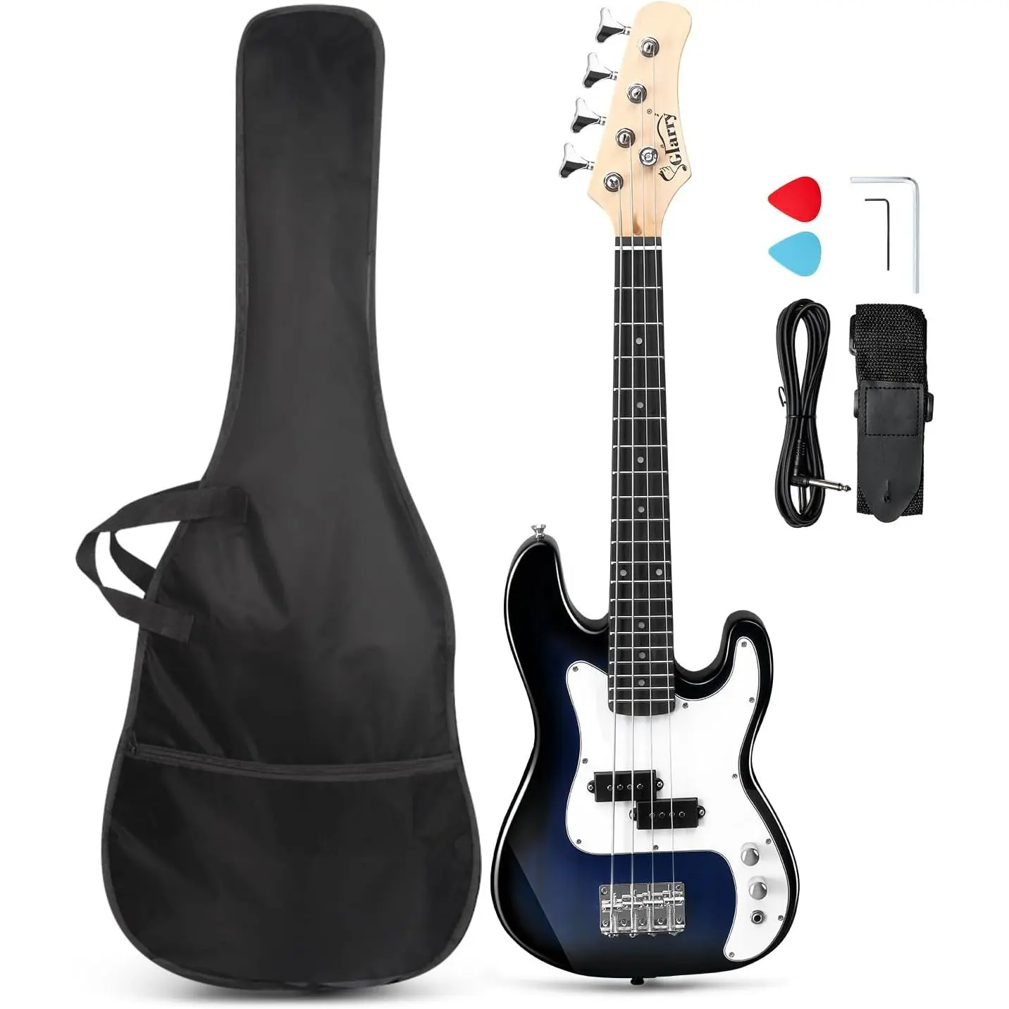 GLARRY 36in 4-String Electric Bass Guitar Beginner Starter Kit with Basswood Body, Pickguard, GP Cable, Padded Strap, Padded Bag - for Adults, Strap Guitars & Gear Accessories, Padded Strap Guitars & Gear Accessories tiktokshopbacktoschool