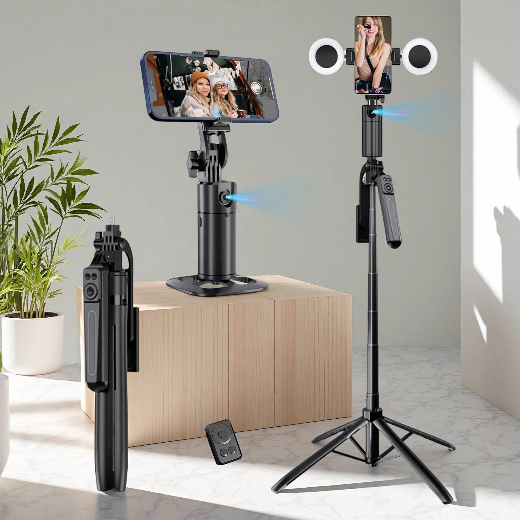 Unisex Modern 5-in-1 Phone Gimbal Stabilizer, Compact Selfie Accessory with 70-in Foldable Tripod, 360° Rotation, Face Tracking, Fill Light, Wireless Remote Control for iOS 15+ Video Shoots (Sports & Outdoor Accessories)