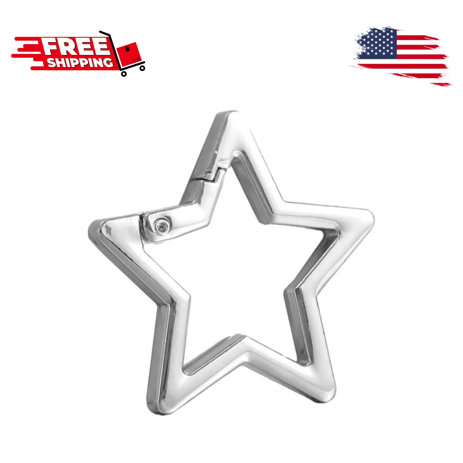 Star Shaped Stainless Steel Keychain Clip Carabiner Snap Hook Holder Silver