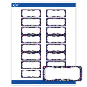 Avery Printable Rectangle Labels, 1" x 2-5/8", Matte White, Pre-printed Navy Border/Metallic Silver Frame Design, Sure Feed Technology, Laser & Inkjet Compatible, 320 Total