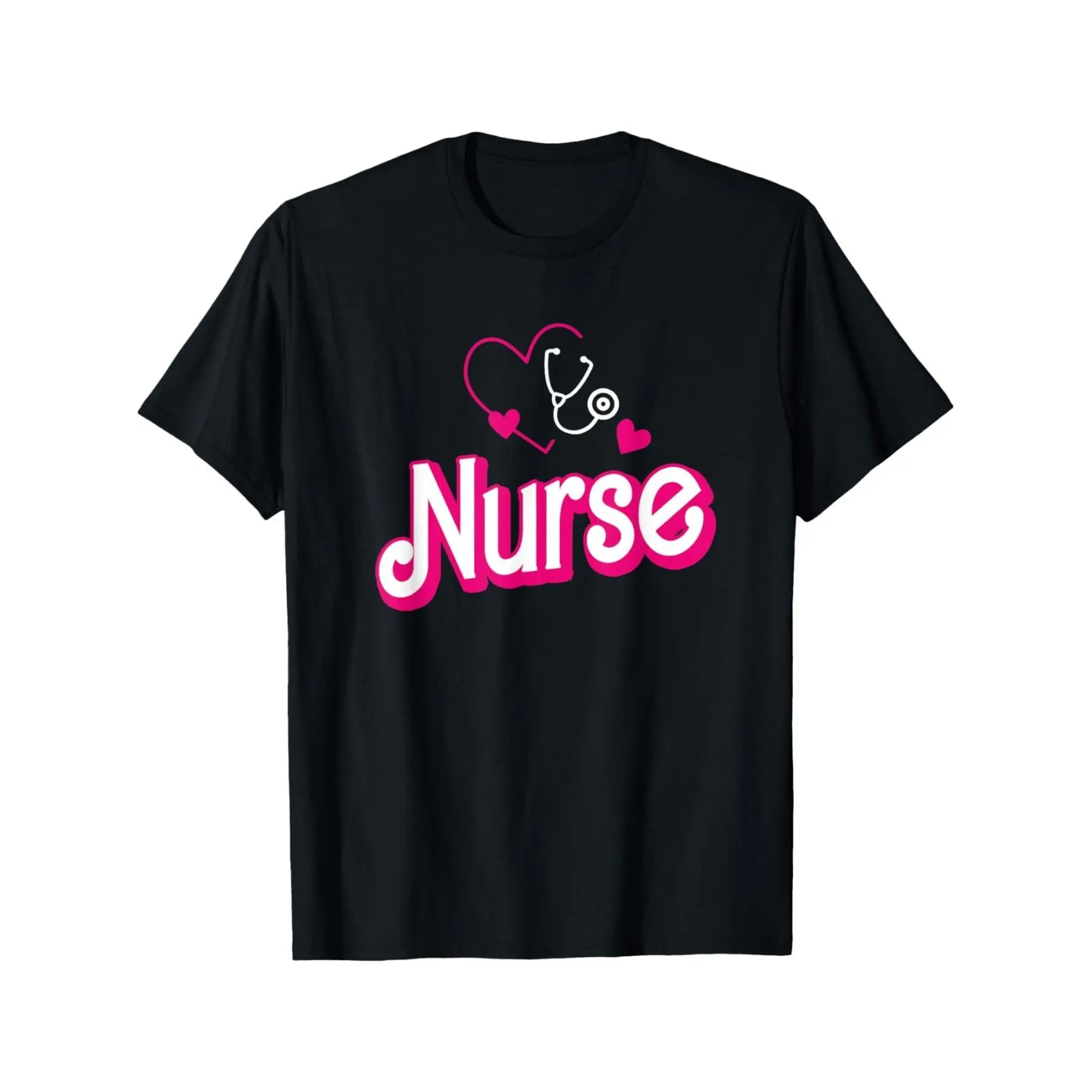 Cotton Women's Retro Nurse Graphic T Shirt Funny Nurse Week Gift with Pink Lettering & Stethoscope Hearts Design Loose Fit Casual Black Tee Machine Washable Nurse ShirtCasual Oversized Graphic Trendy Unisex Tee Assessment Pain Halloween