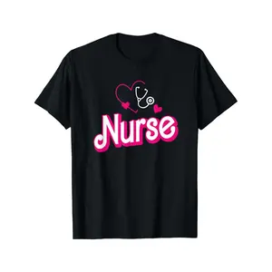Women's Retro Nurse Graphic T Shirt Funny Nurse Week Gift with Pink Lettering & Stethoscope Hearts Design Loose Fit Casual Black Tee Machine Washable Nurse ShirtCasual Oversized Graphic Trendy Unisex Tee