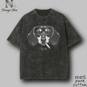 Washed T-shirt Smoking Dachshund T-shirt, Vintage 90s Funny Bad Dog Graphic Tee, Animal Lover Gift, Unisex Fit Design, Gift for Men and Women